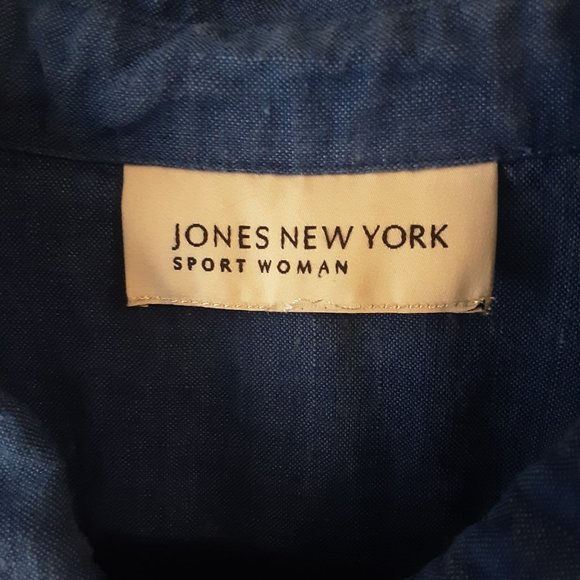 Jones New York Blue 100% Linen Button Up Collared Shirt - Picture 8 of 10